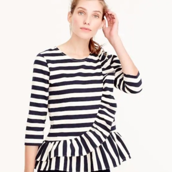J. Crew Tops - J. Crew Asymmetrical Stripped Ruffle Top